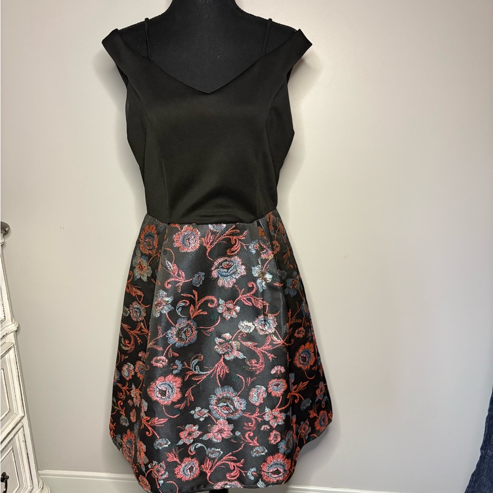 Francesca's Collections Black and Red Floral A-Line Dress